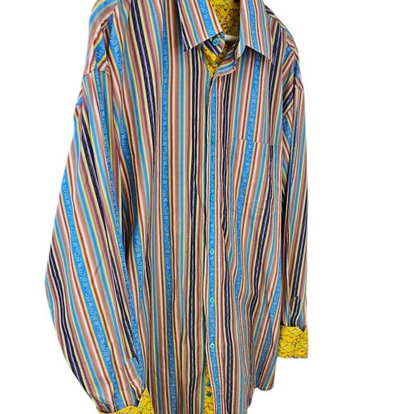 Bugatchi Uomo Mens Long Sleeve Colorful  Button Up Shirt, Flip Cuffs, Size XL - Picture 7 of 9